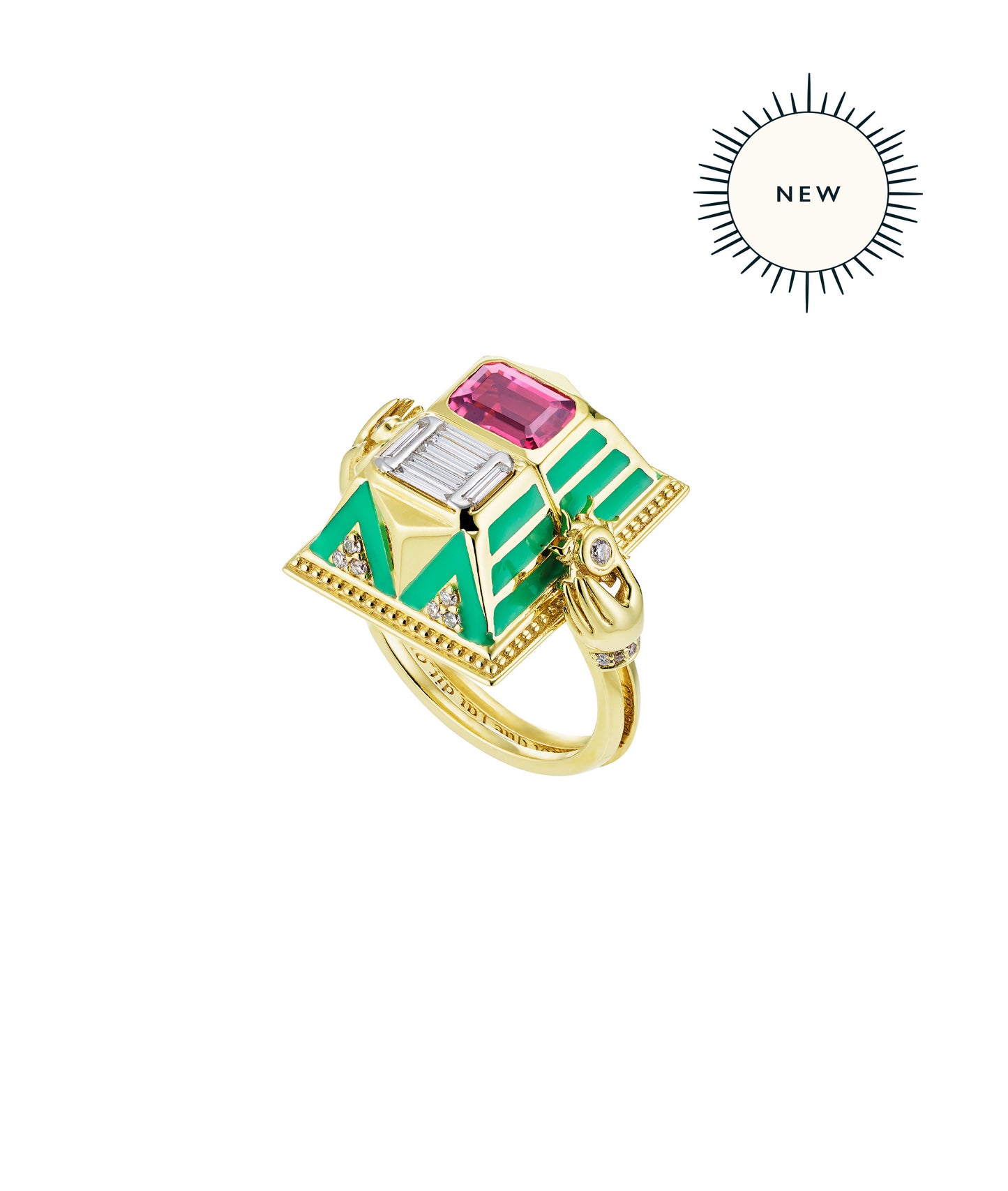 'Memento Mori' Diamond, Pink Tourmaline and apple-neon green lacquer - Medium Size