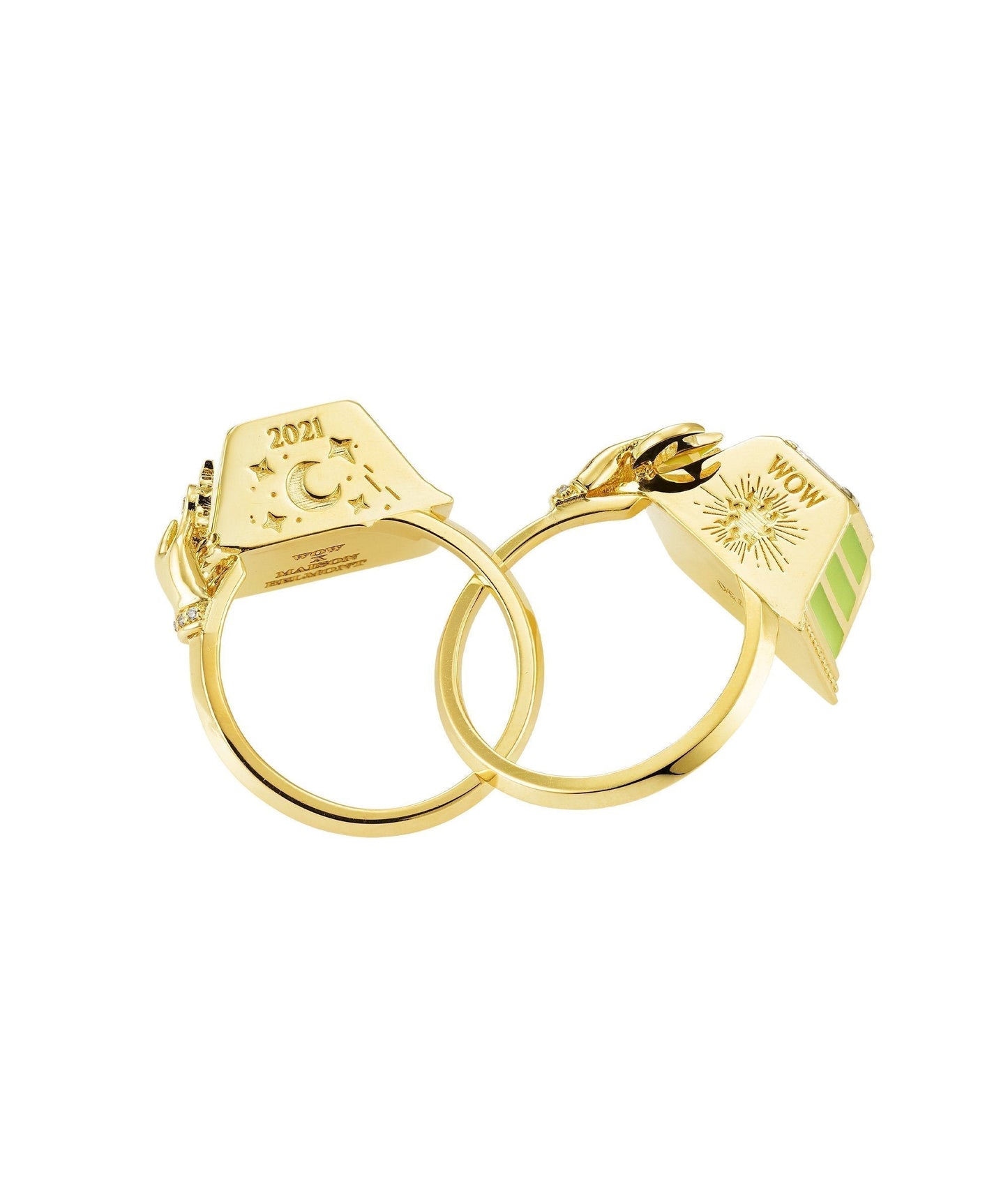 'Memento Mori' Diamond, Pink Tourmaline and apple-neon green lacquer - Medium Size
