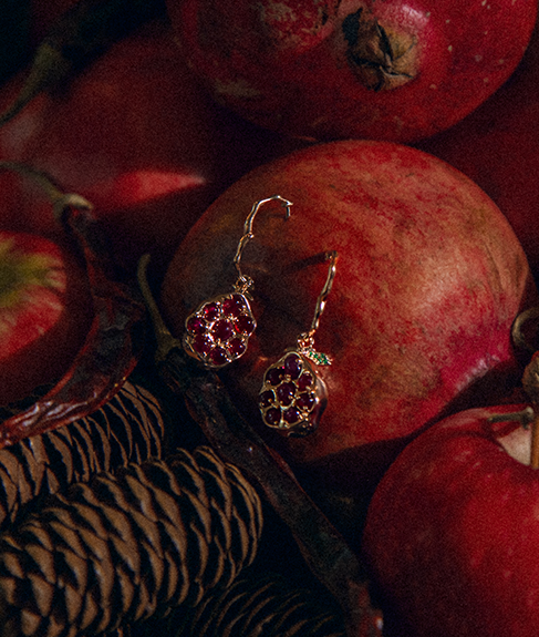 Pomegranate Passion Rose Gold Drop Earrings