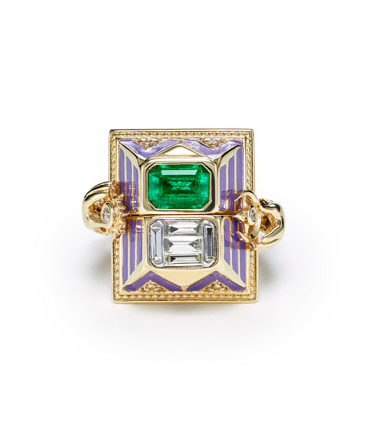 'Memento Mori' Emerald and Diamond with purple Enamel - Large Size