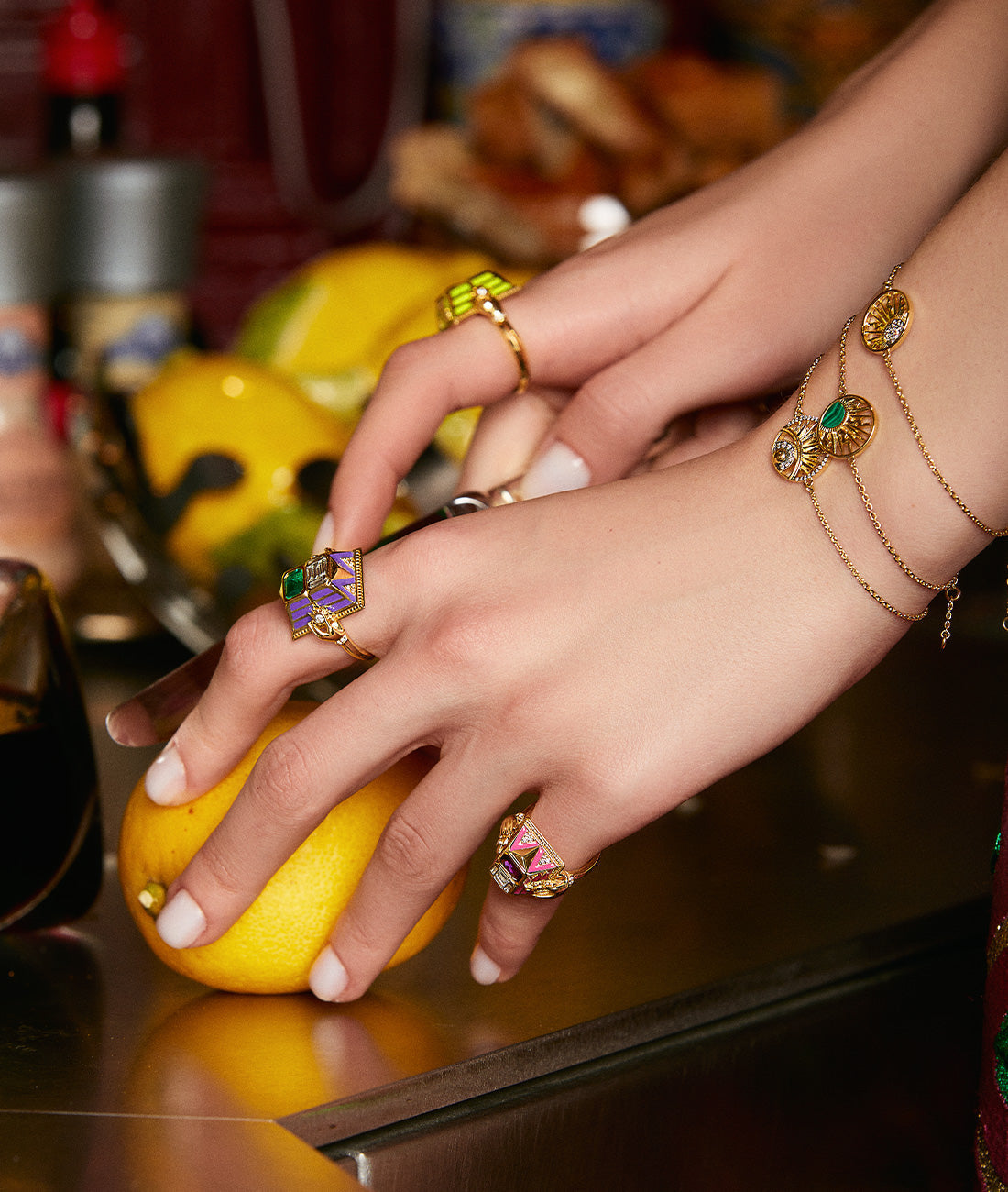 'Memento Mori' Amethyst and Diamond Ring with Turquoise Enamel - Medium Size