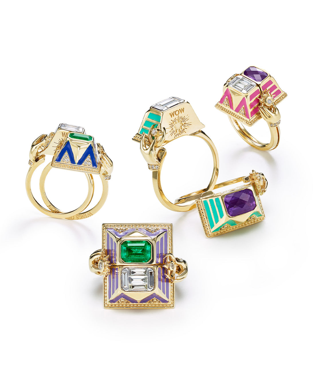 'Memento Mori' Emerald and Diamond with purple Enamel - Large Size
