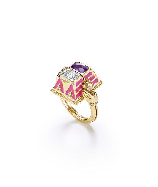 'Memento Mori' AMETHYST and Diamond with Pink Enamel - Mini Size