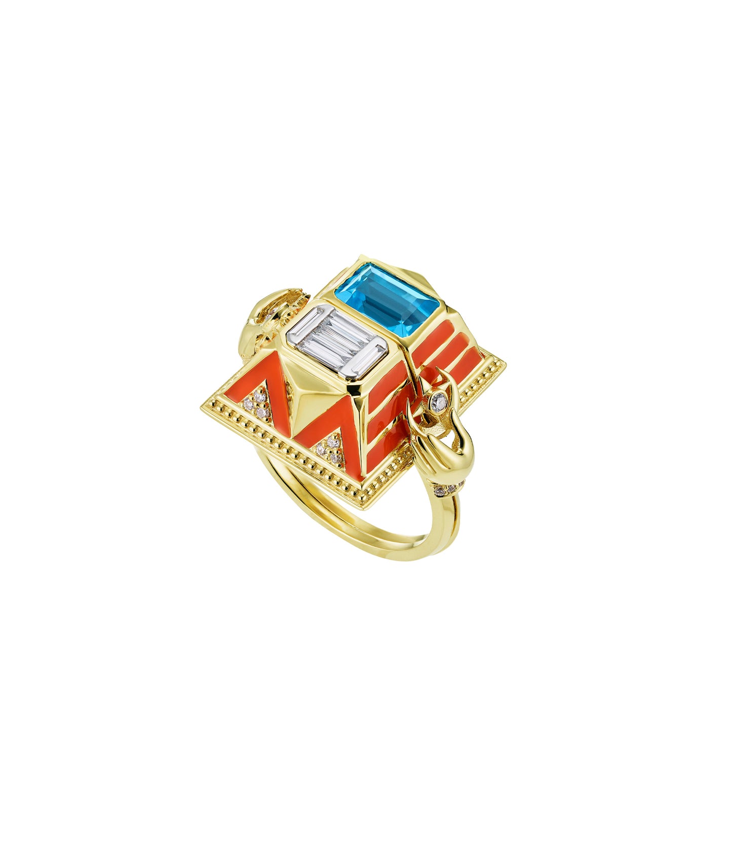 'Memento Mori' Diamond, Blue Topaz and pop orange lacquer - Medium Size