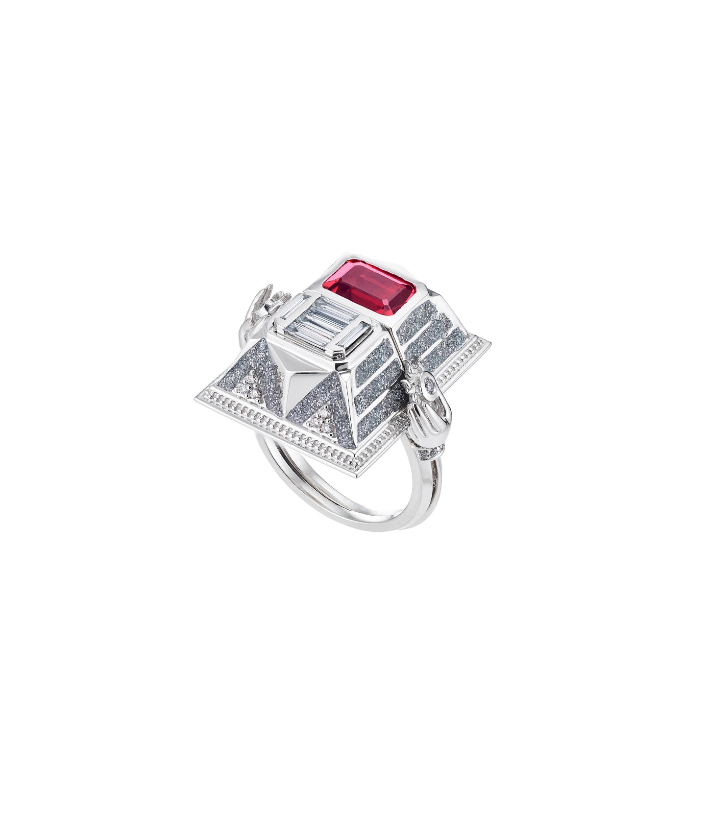 'Memento Mori' 18K White Gold, Diamond, Pink Tourmaline and silver lacquer - Large Size