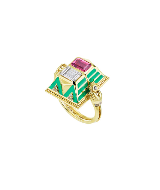 'Memento Mori' Diamond, Pink Tourmaline and apple-neon green lacquer - Medium Size