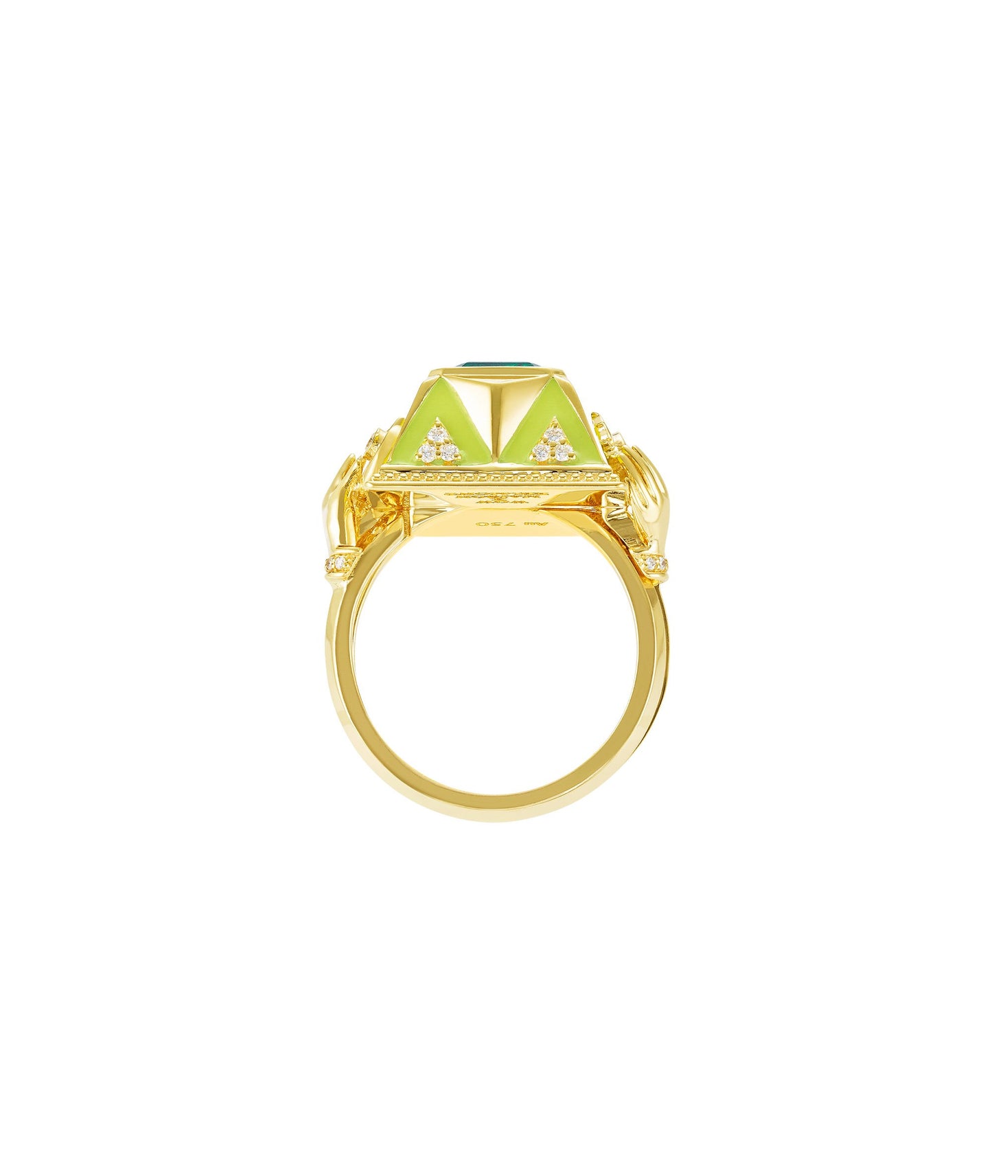 'Memento Mori' Emerald and Diamond Ring with Yellow Neon Enamel - Medium Size