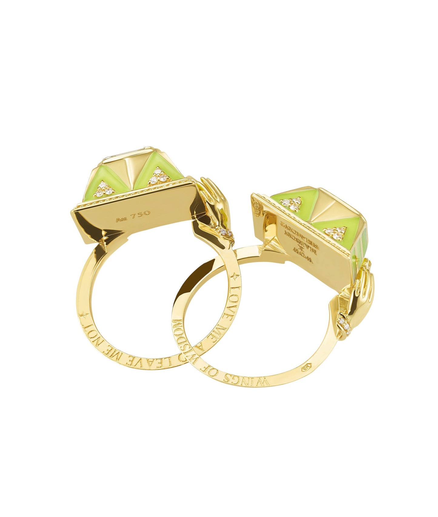 'Memento Mori' Emerald and Diamond Ring with Yellow Neon Enamel - Medium Size