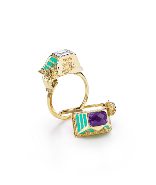 'Memento Mori' Amethyst and Diamond Ring with Turquoise Enamel - Medium Size